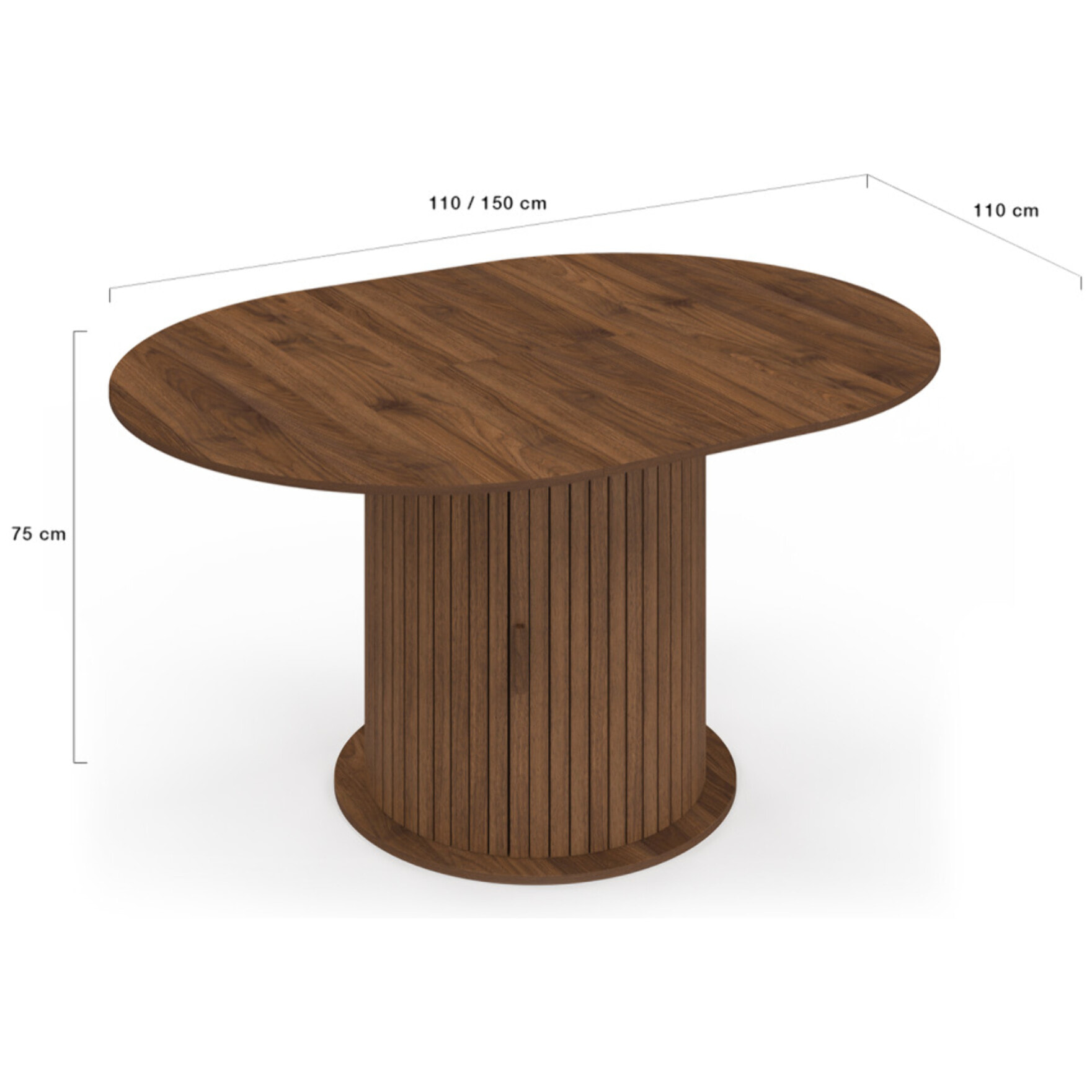 Table à manger ronde extensible Albane effet hêtre avec rangement Ø110-150cm