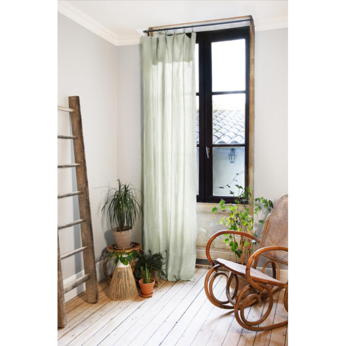 Lot de 2 rideaux ajustable + 8 anneaux pince ''Gaîa'' 140 x 300 cm ''Gaze de Coton'' - Gaïa Vert d'Eau