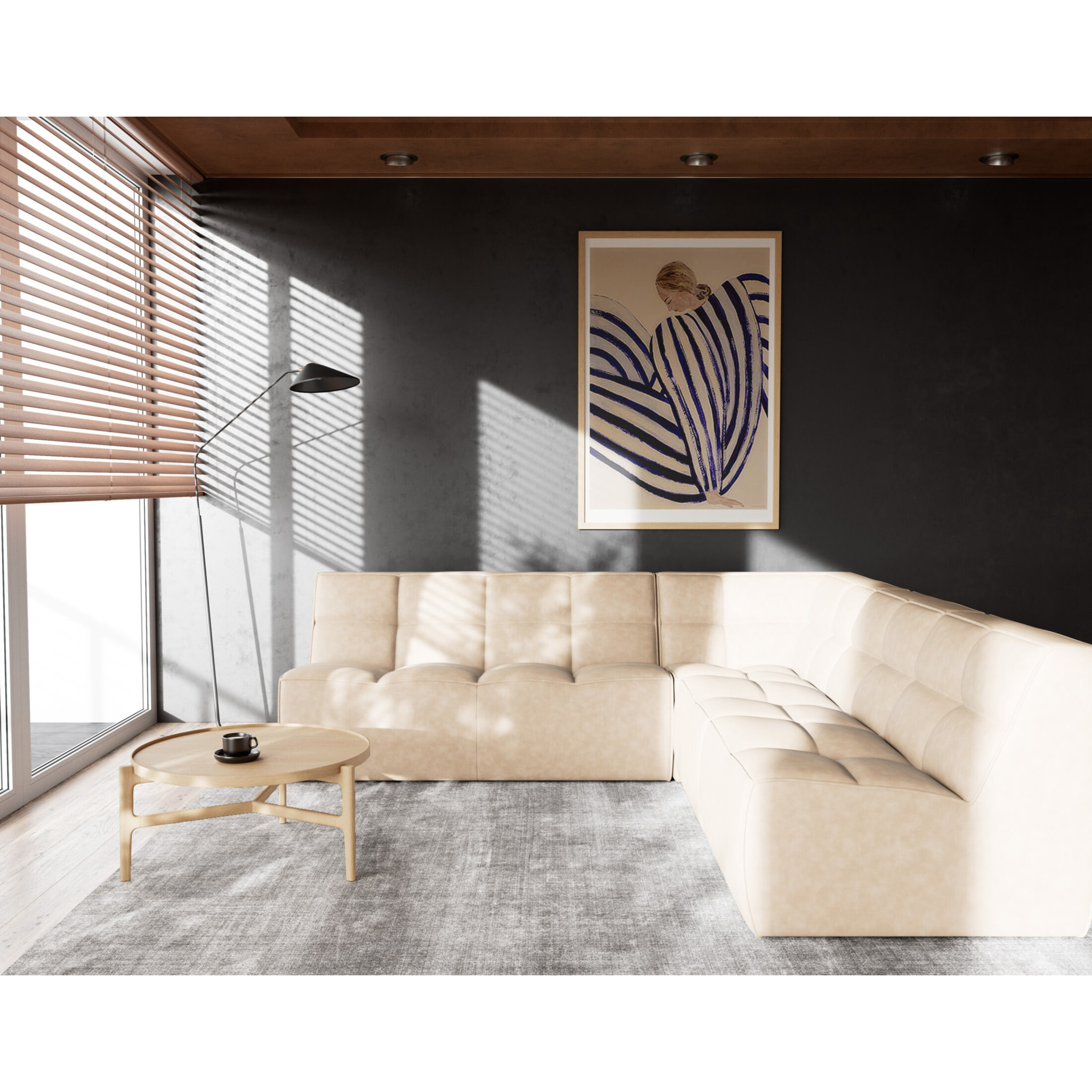 Alya - canapé modulable d'angle réversible 5 places en simili - Beige