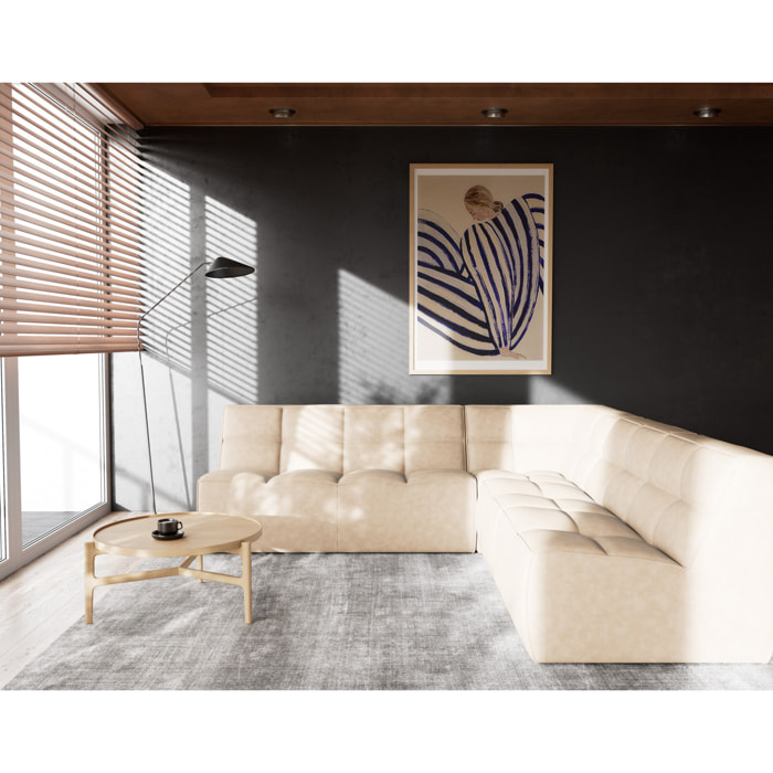Alya - canapé modulable d'angle réversible 5 places en simili - Beige