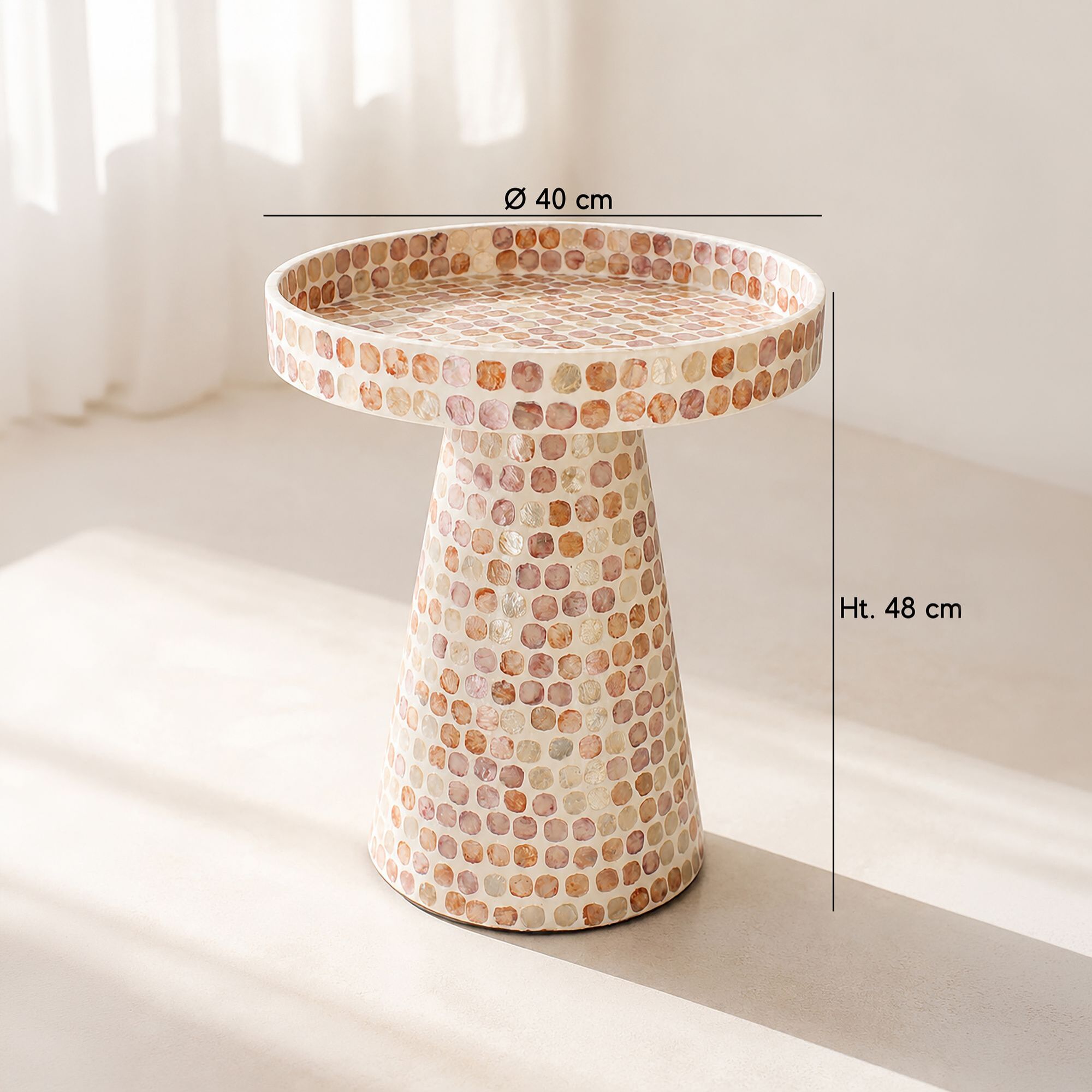 Table d'appoint en coquille de capiz rose ELORA