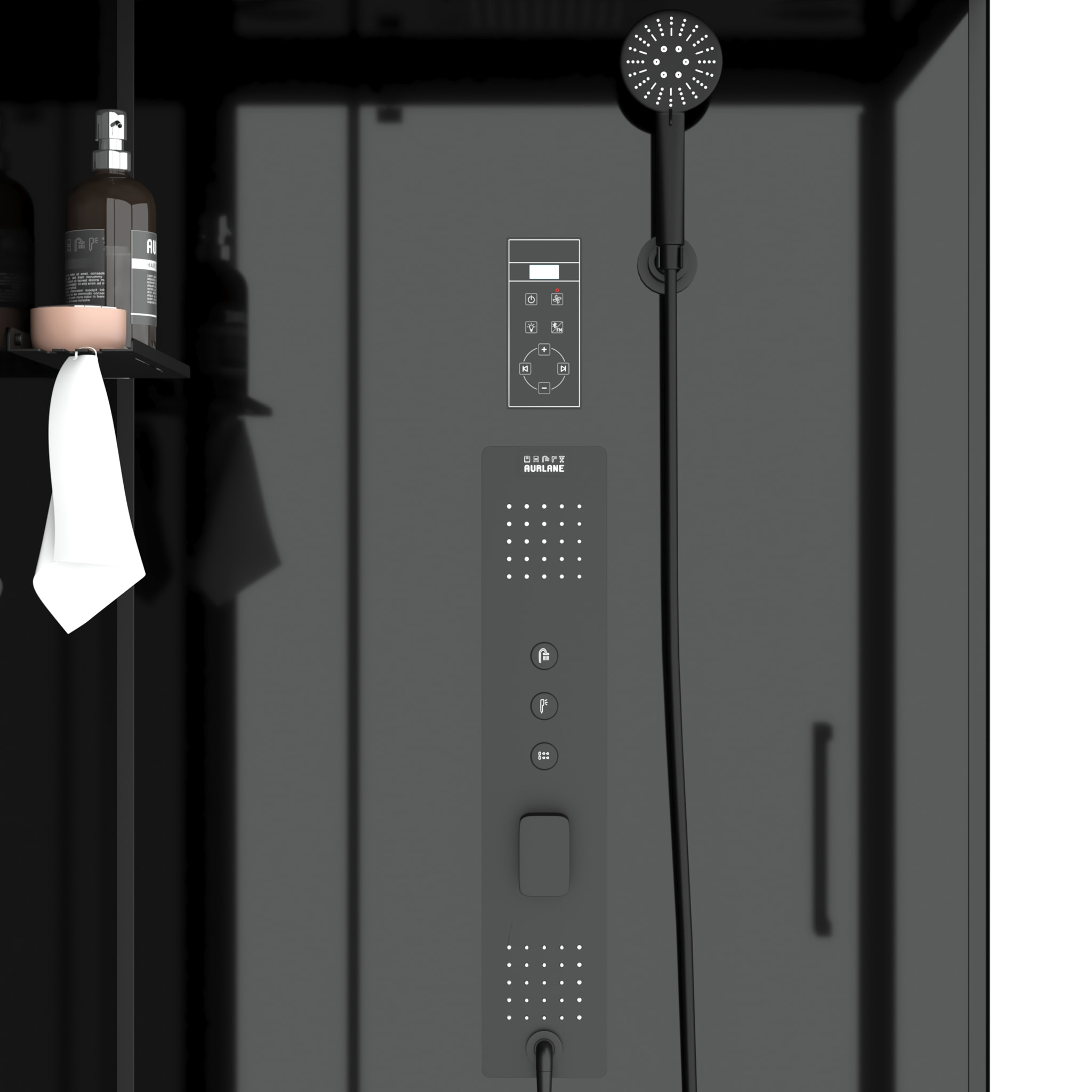 Cabine de douche Carrée Hydro 90x90x218 cm - Porte Pivotante - Fond & Profilés Noir Mat