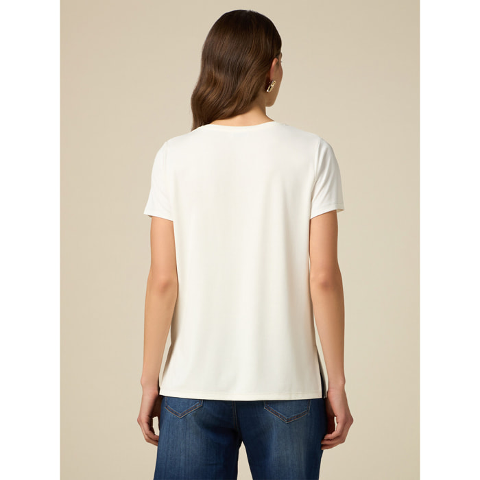 Oltre - T-shirt con ricamo in paillettes - Bianco