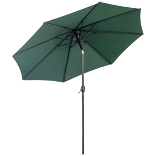 Parasol en métal rond polyester 180g/m² manivelle inclinable Ø 3 x 2,45 m vert