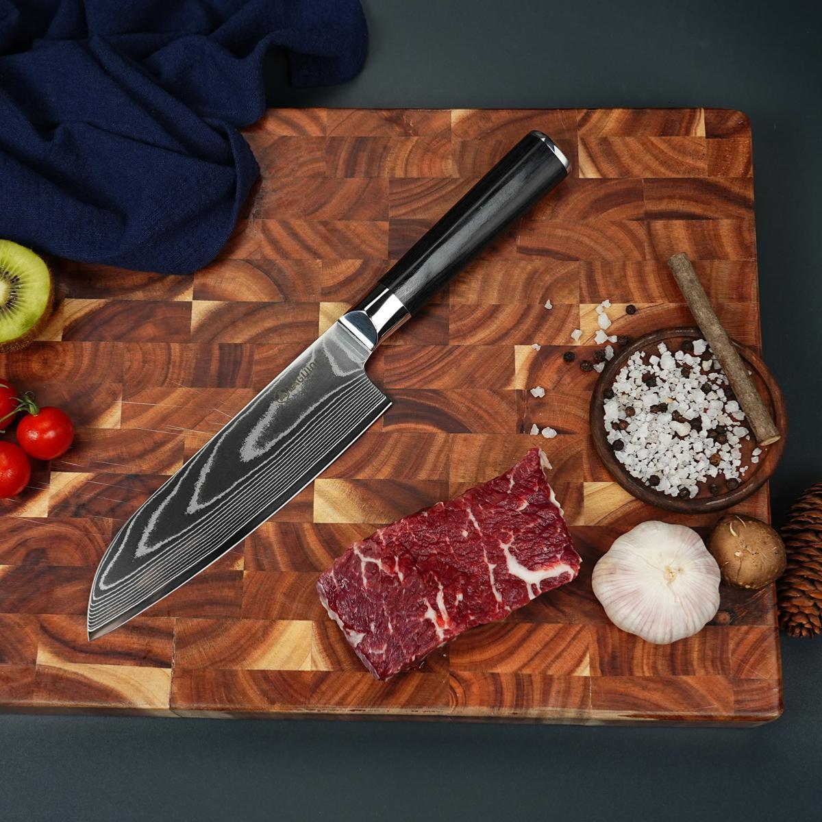 Couteau santoku noir damas   avec étui - "Core"