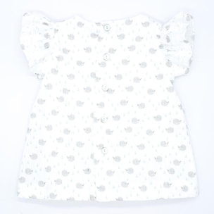 Vestido estampado de erizos, con volantes en las mangas.