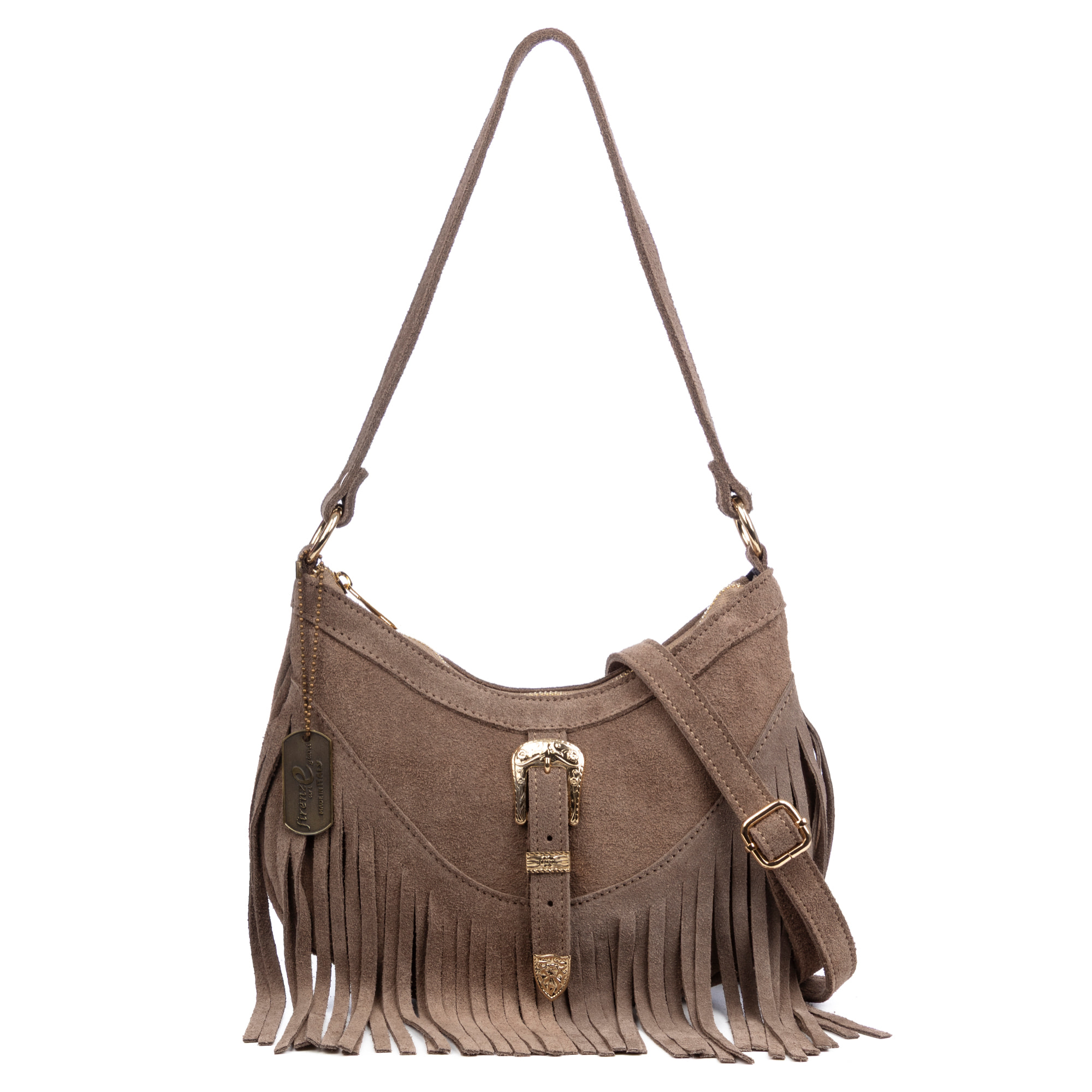 Barlassina bolso bandolera Mujer. Piel auténtica Gamuza, con flecos.