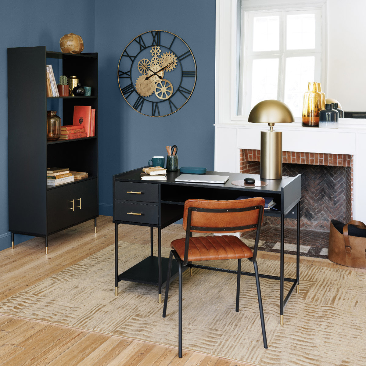 Bureau "Tedy" - 2 tiroirs - bois et métal - noir