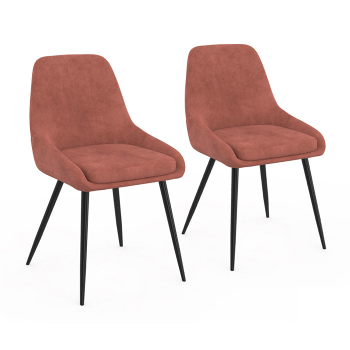 Chaises Olivia velours terracotta pieds métal - lot de 2