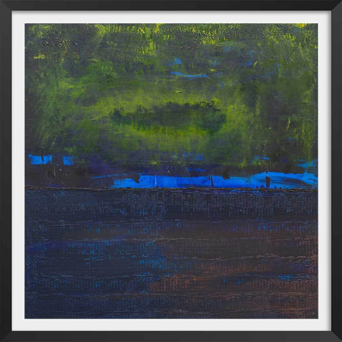 Affiche abstrait boreales bleues Affiche + cadre en bois - Noir