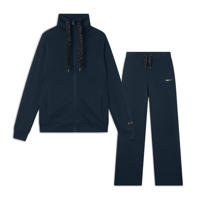 Tuta interlock comfort fit con zip e collo alto ampio