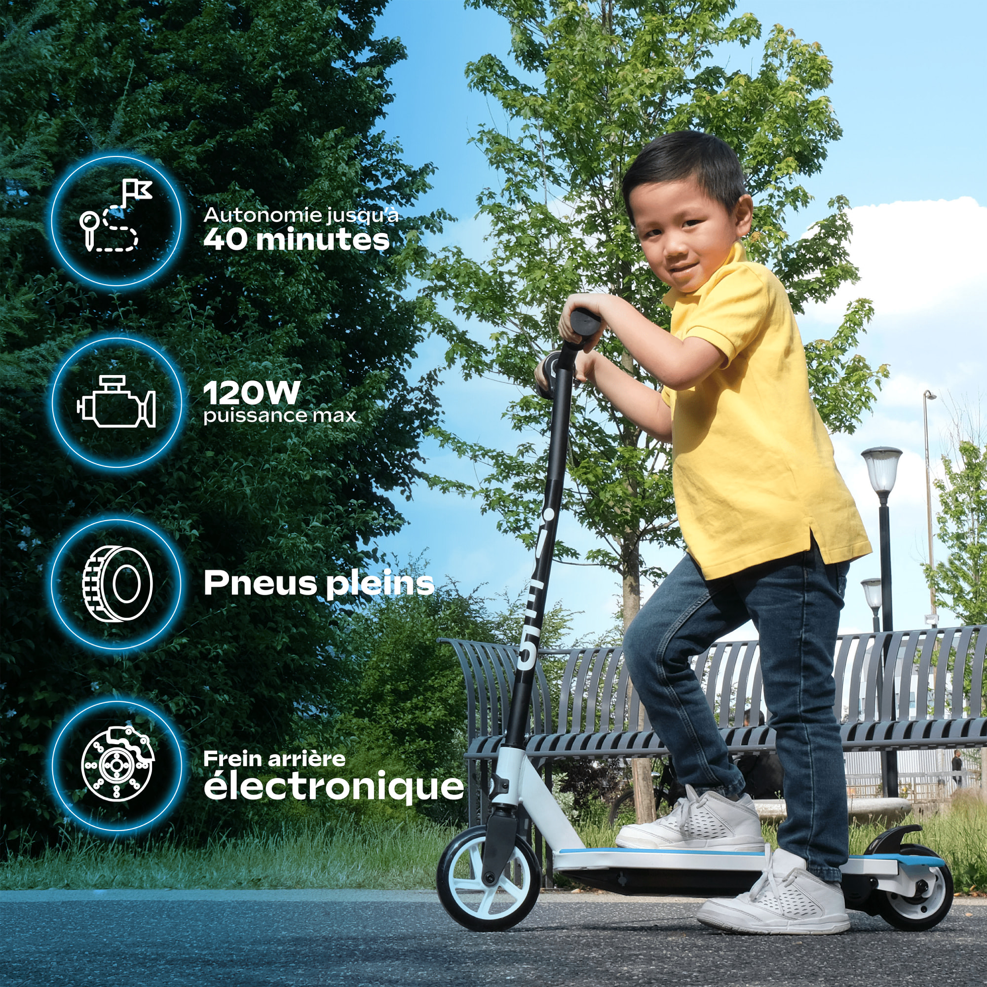 Trottinette Électrique Enfant UrbanGlide Ride 55 Bleu – 30W, 10 km/h, Batterie 12V 5Ah, Autonomie 40 min, 3-8 ans