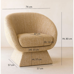 Fauteuil pivotant en tissu tweed ocre chiné SIXTIES