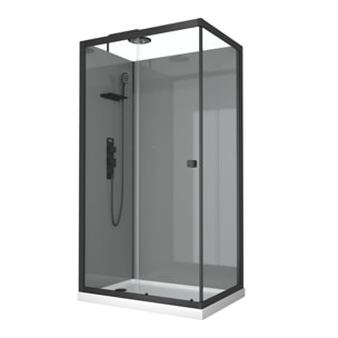 Cabine de douche rectangle 110x80x209 cm - Receveur bas - Fonds Gris Profilés Noir Mat - FOGGY LOW