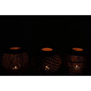 J-Line photophore Noix De Coco Lignes - rotin - marron - 3 pièces