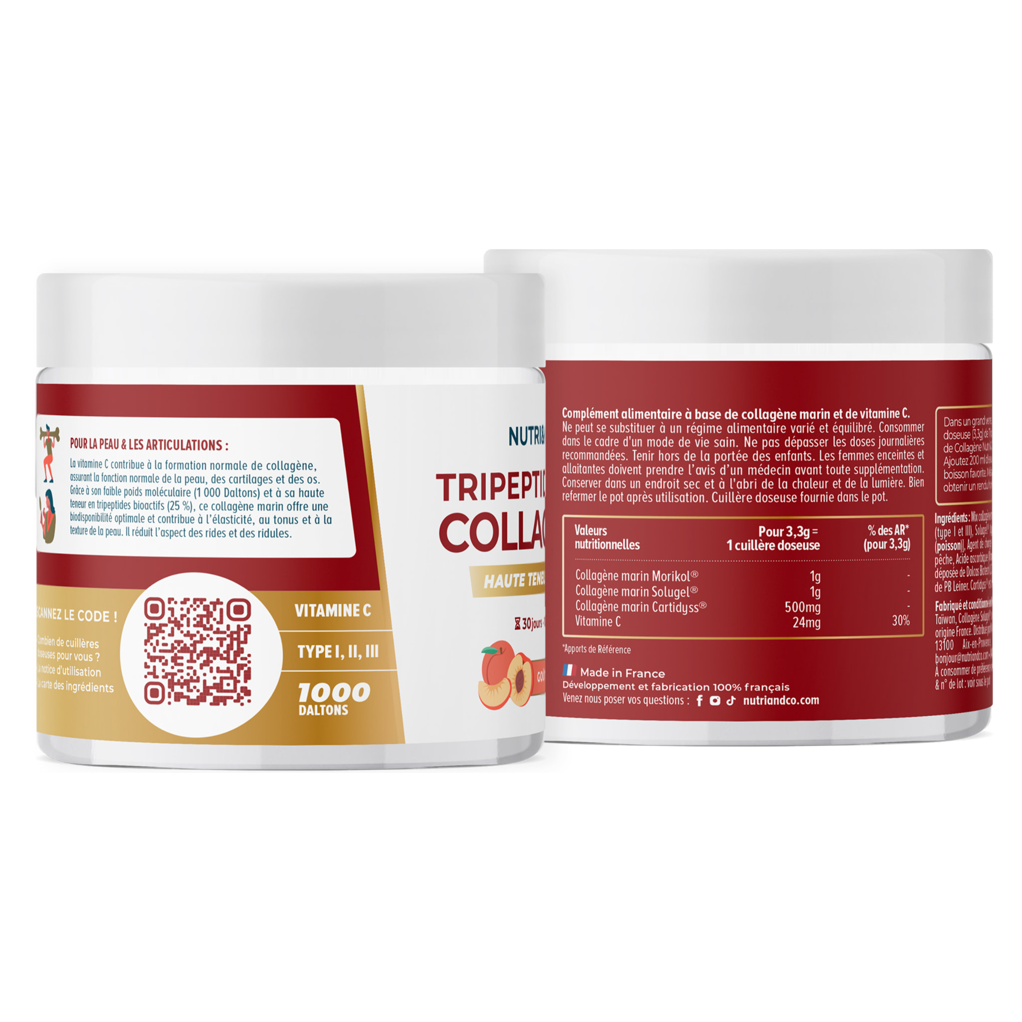 Nutri&Co Tripeptides de Collagène - 100g Goût Pêche