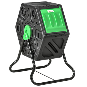 Compostador Giratorio de 65L Contenedor de Compostaje de Jardín de Doble Cámara Compostadora con Aberturas de Ventilación y Patas de Acero 60x49x77 cm Negro