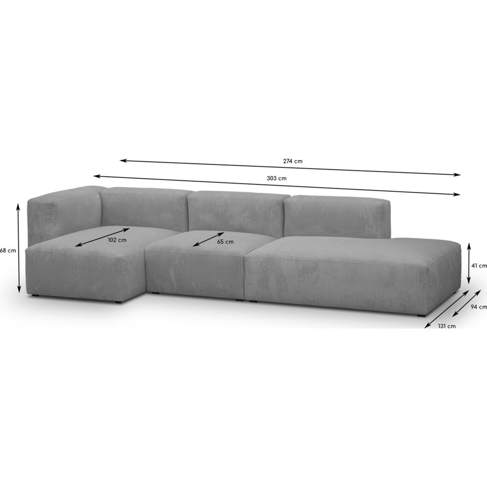 Canapé d'angle à gauche modulable 5 places en velours côtelé - MODULO NEW