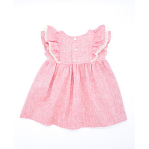 Vestido corto flameado rojo, con doble volante en las sisas.