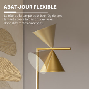 Lampadaire sur pied salon 40W acier doré abat-jour conique orientable base marbre