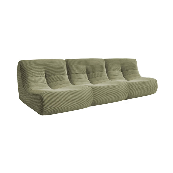 Chauffeuse velours côtelé 3 places kaki L 91 x P 105 x H 72 cm - SOKOL