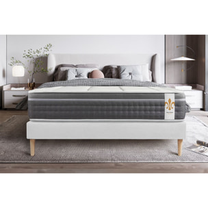 Pack cama completa - Colchón Muelles ensacados y espuma viscoelástica - Kit de base de cama - Blanco - Trente con 2 almohadas y 1 edredón