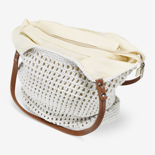 Bolso de hombro beige en crochet
