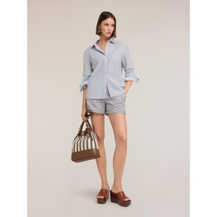 Motivi - Camicia in popeline a righe lurex - Azzurro