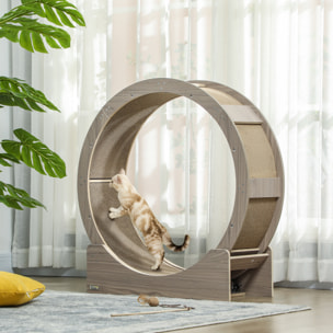 Roue d'exercice pour chat - frein, grattoirs - dim. 91L x 33,5P x 94H cm - aspect bois brun