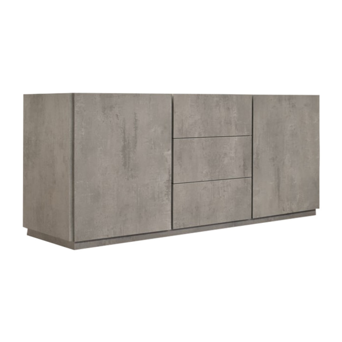 Credenza FAVIGNANA in legno, finitura in grigio cemento, piano effetto marmo statuario, 200x50 cm