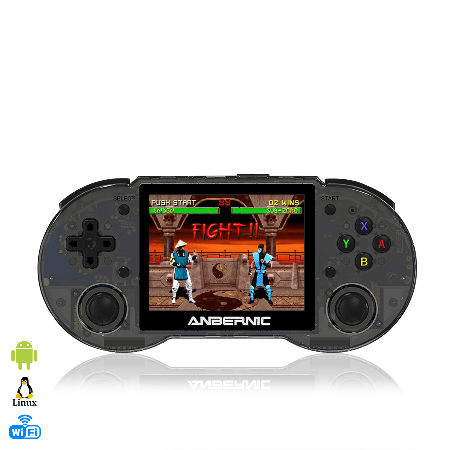 DAM Consola emulador multiplataforma RG353P. 3,5" IPS; Quad Core 1,8GHz, 16GB+128GB. Android 11 + Linux. WiFi. +22.000 juegos. 17,4x2x8,1 Cm. Color: Negro