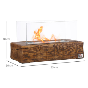 Cheminée portable à poser bioéthanol avec réservoir 0,15 L couverture 18 m² - design bûche de bois - dim. 33L x 16l x 18H cm