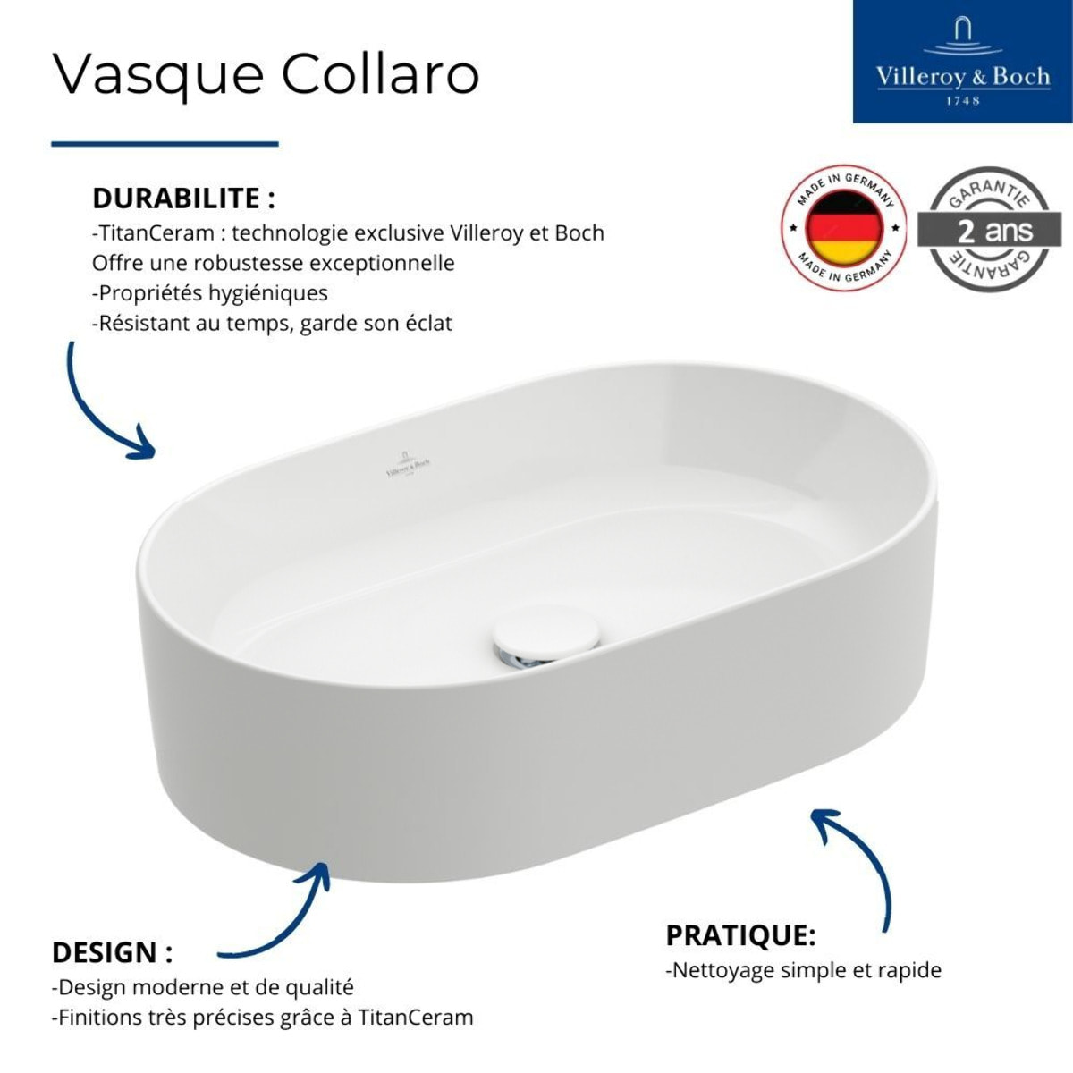 Lot de deux vasques à poser ovales Collaro Blanc CeramicPlus