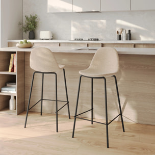 Lot de 2 chaises pour îlot central 65.5 cm en tissu bouclette beige - Henrik