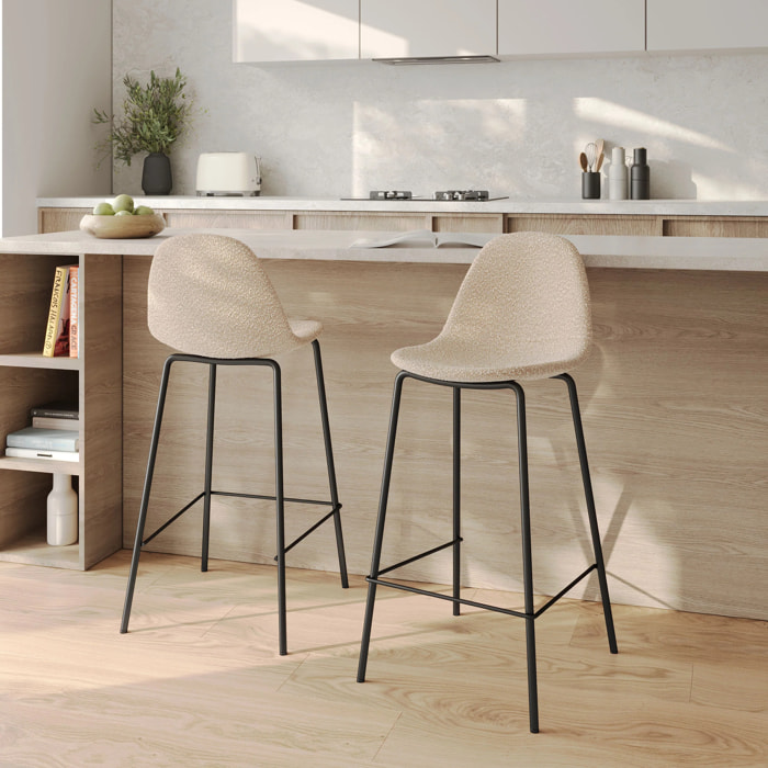 Lot de 2 chaises pour îlot central 65.5 cm en tissu bouclette beige - Henrik