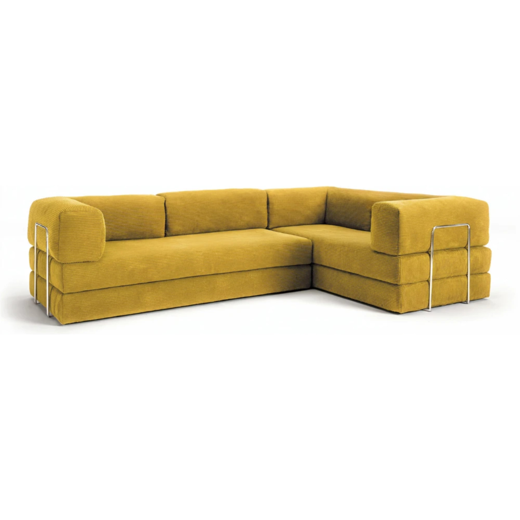 TRENDY - Canapé compressé 5 places angle modulable en velours côtelé jaune