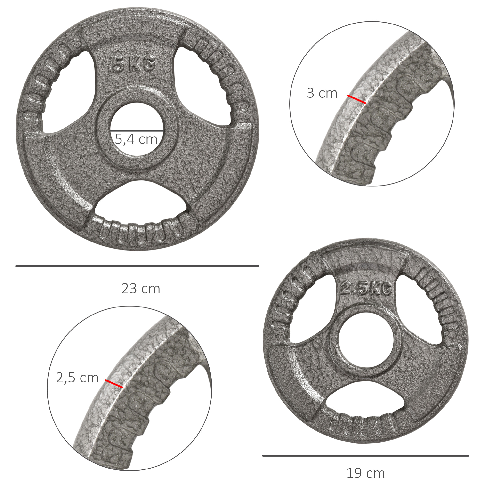 Disques de poids 2,5/2,5/5/5 Kg - 4 poids de musculation - dia. trou 5,4 cm - acier