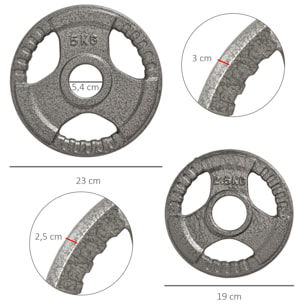 Disques de poids 2,5/2,5/5/5 Kg - 4 poids de musculation - dia. trou 5,4 cm - acier