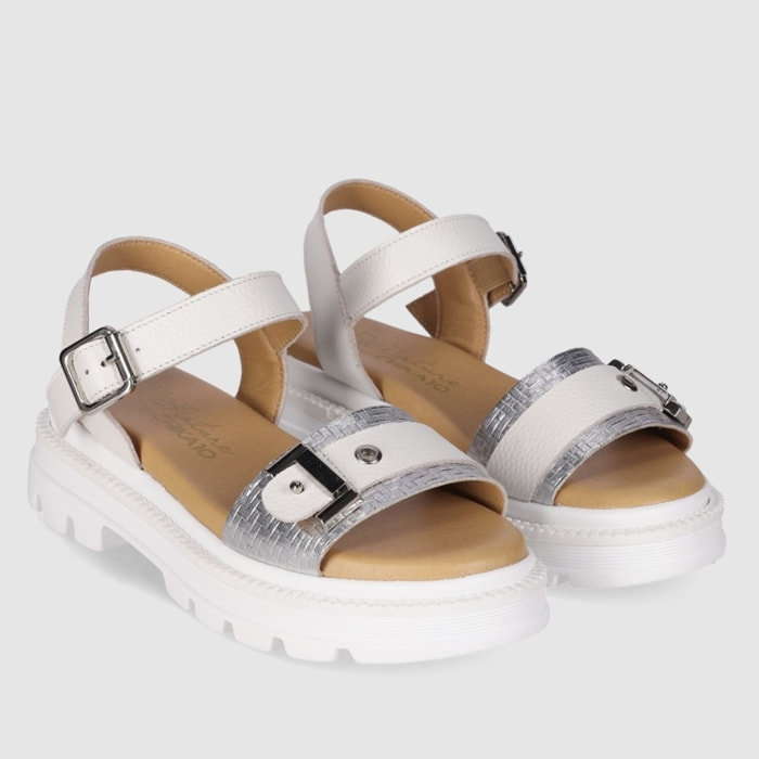 Sandalias de Piel - Blanco - Tacón: Bajo