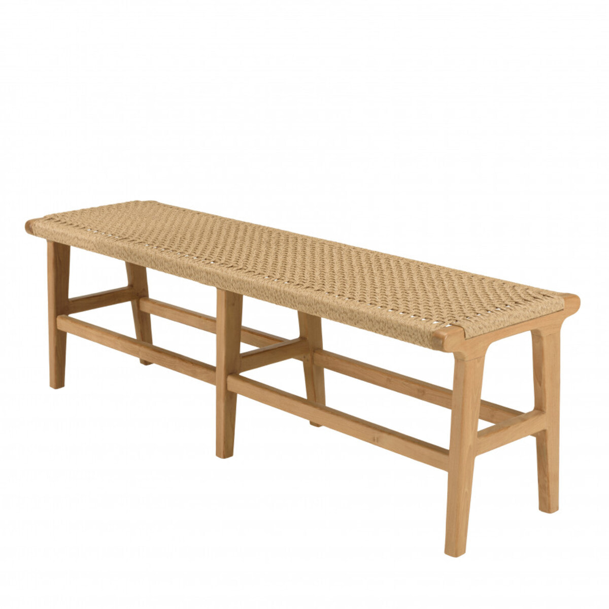 VALERIA - Banc de jardin 3 places teck assise rotin synthétique beige