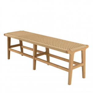 VALERIA - Banc de jardin 3 places teck assise rotin synthétique beige