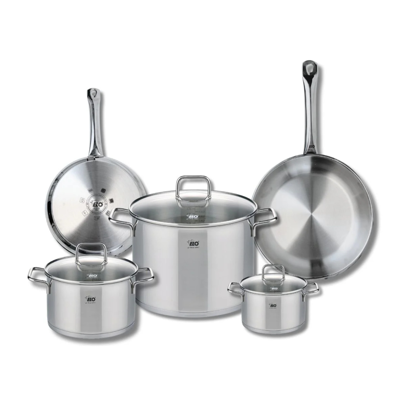 Ensemble de 2 Poêles de cuisson 24 et 28 cm et 3 faitouts 14, 20 et 26 cm Elo Profi Citrin
