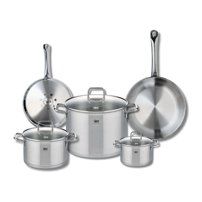 Ensemble de 2 Poêles de cuisson 24 et 28 cm et 3 faitouts 14, 20 et 26 cm Elo Profi Citrin