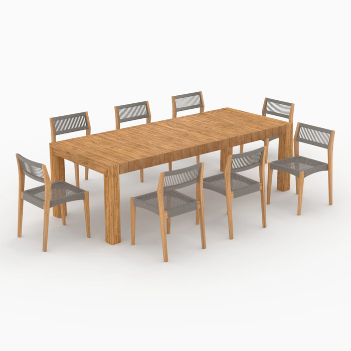 Table et chaises de jardin 8 personnes en bois - Zia