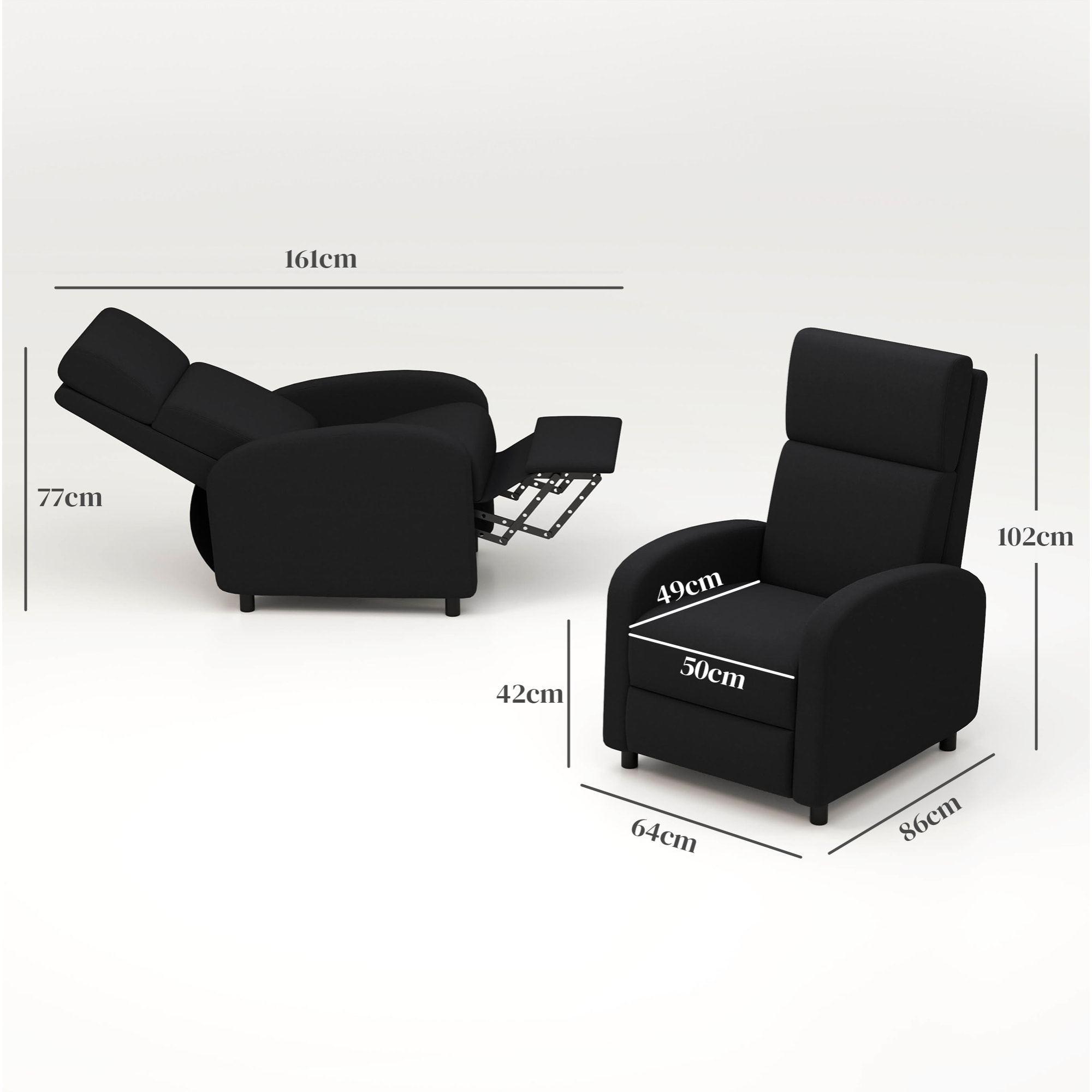 Sillón Relax Reclinable Manual Sillón Relax Tapizado en Lino Sintético con Reposapiés Respaldo Alto Carga 120 kg Butaca Reclinable para Dormitorio Oficina Negro