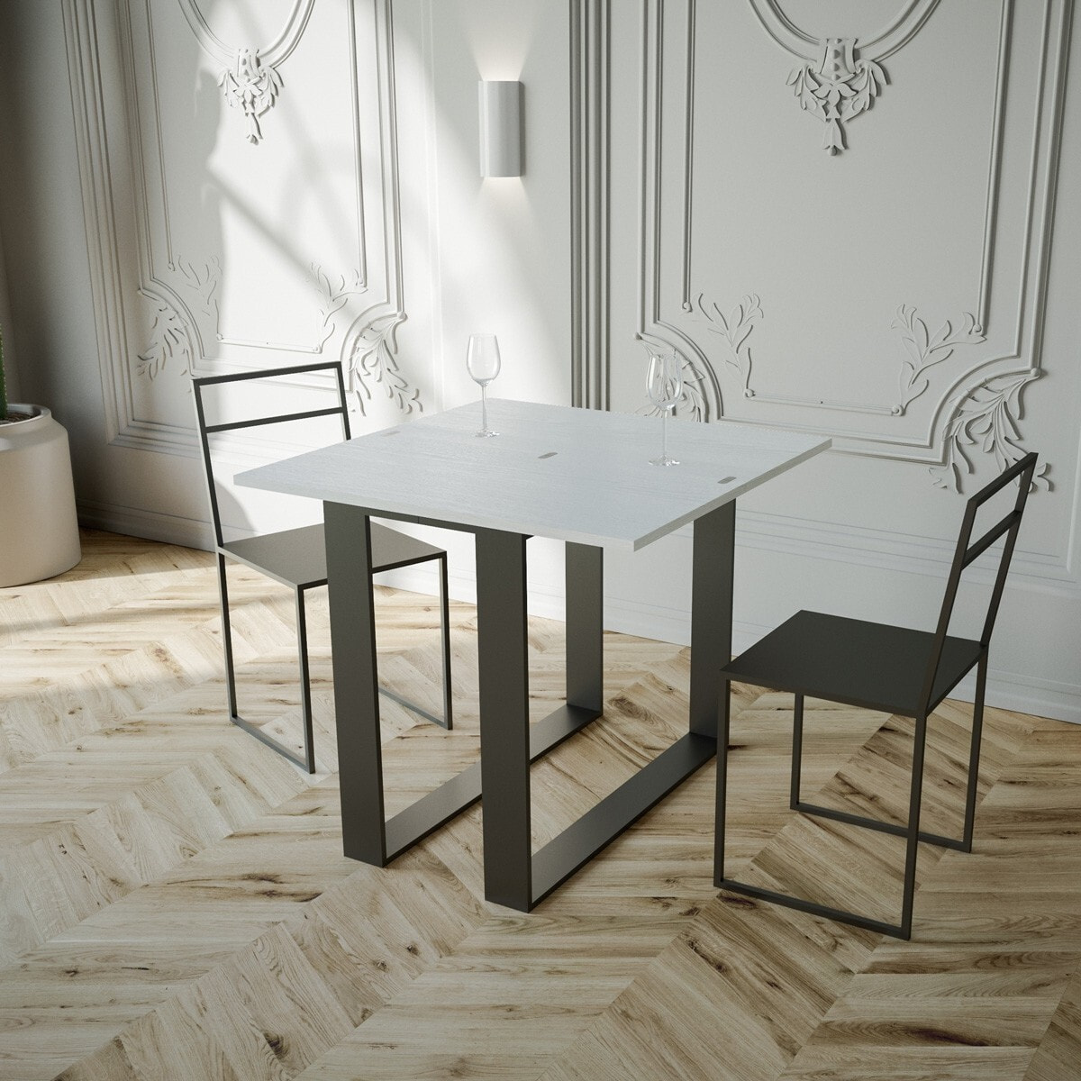 Consolle apribile 90x45/90 cm Elettra Libra Bianco Frassino telaio Antracite.