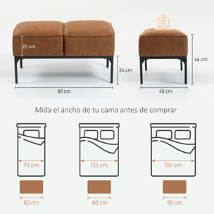 Taburete Pie de Cama, Banco Pie de Cama Moderno con Asiento Acolchado Grueso y Patas de Acero, Cuero Sintético, Banqueta de Dormitorio, Carga 120kg, para Entrada, Pasillo, 80x40x46 cm, Marrón
