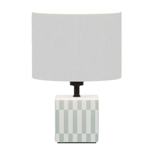 Petite lampe à poser Manet – céramique vert d’eau et lin naturel