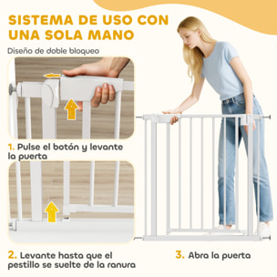 Barrera de Seguridad para Niños y Perros, Ancho 76-82 cm, Puerta para Perros, Bloqueo Doble, Cierre Automático, Apertura Dos Sentidos, para Puertas, Escaleras, Montaje a Presión, Blanco