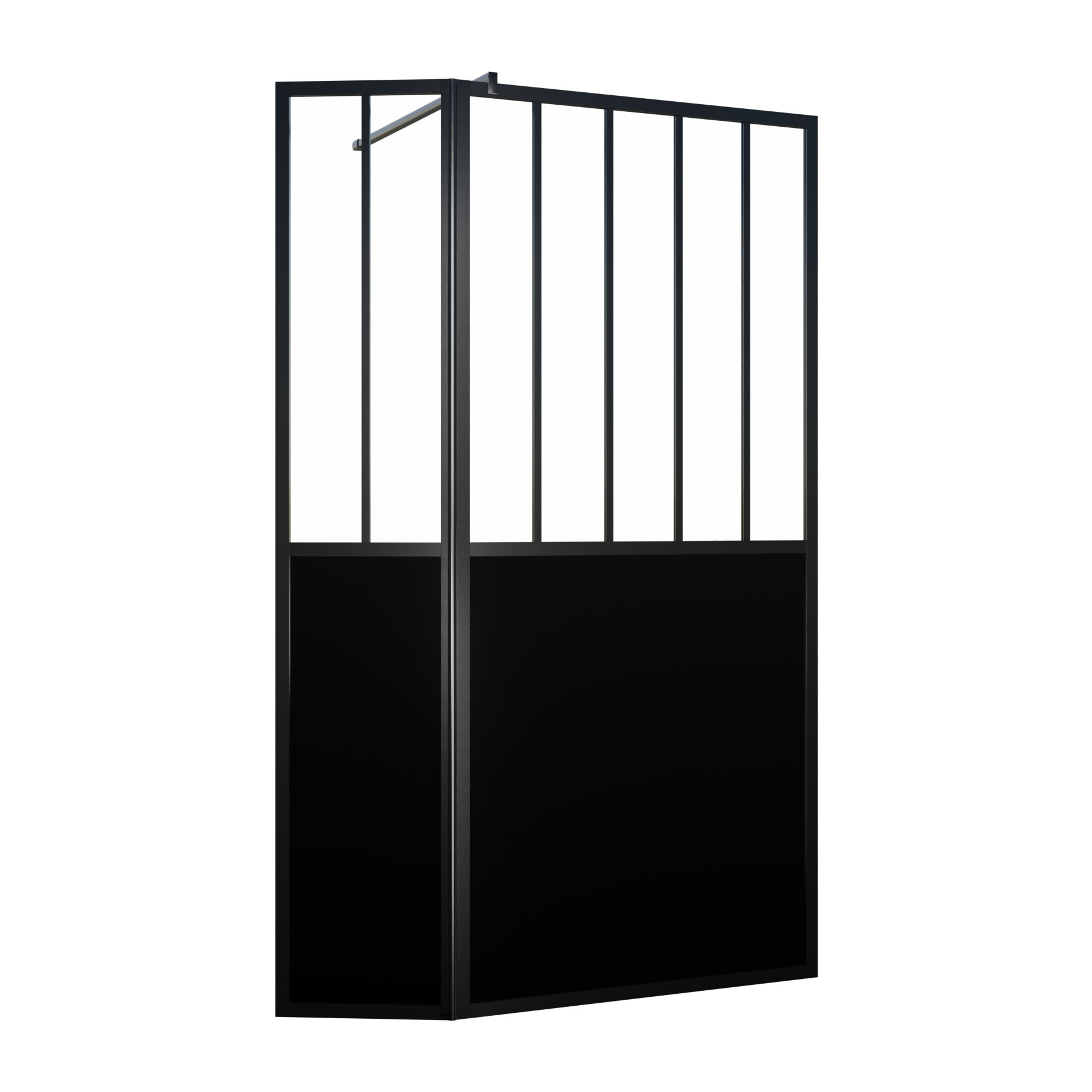 Paroi de Douche Façon Verrière avec Volet Pivotant - 90+40x200 cm - Verre Transparent et Noir